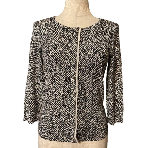 WHBM Womens Cardigan Sweater Black White Silver Trim Small S Stretch - Picture 3 of 7